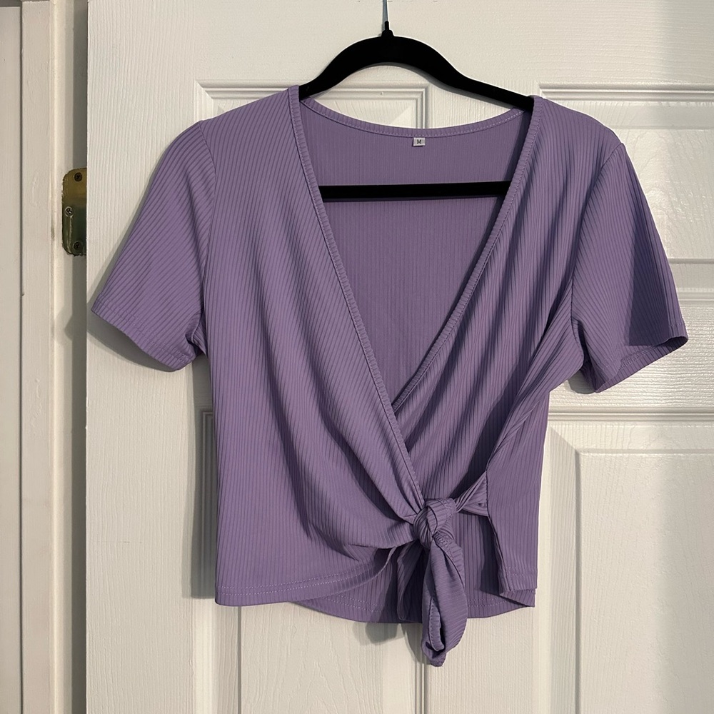 Lavender, Short Sleeved Wrap Top